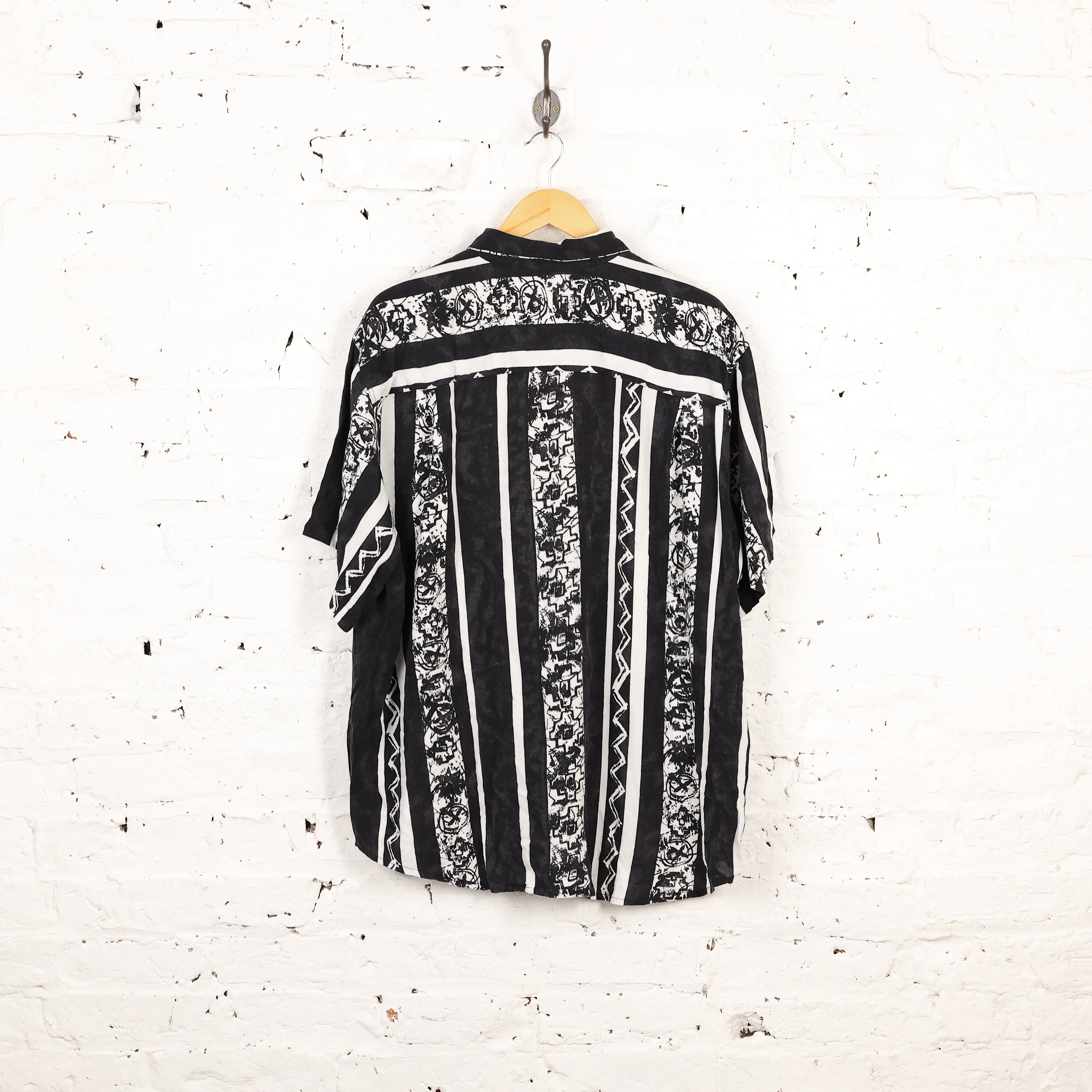 90s Striped Pattern Shirt - Black - XL