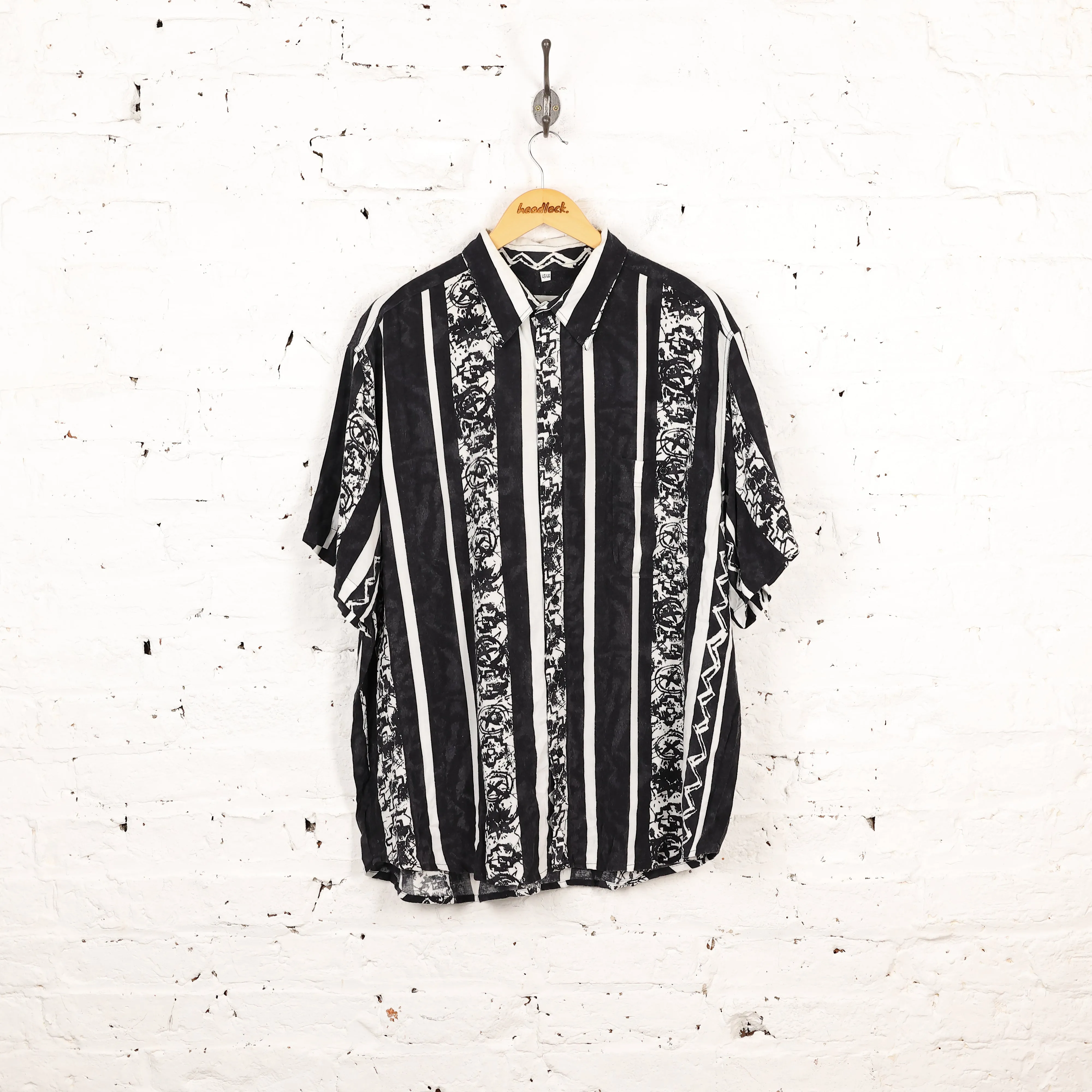 90s Striped Pattern Shirt - Black - XL