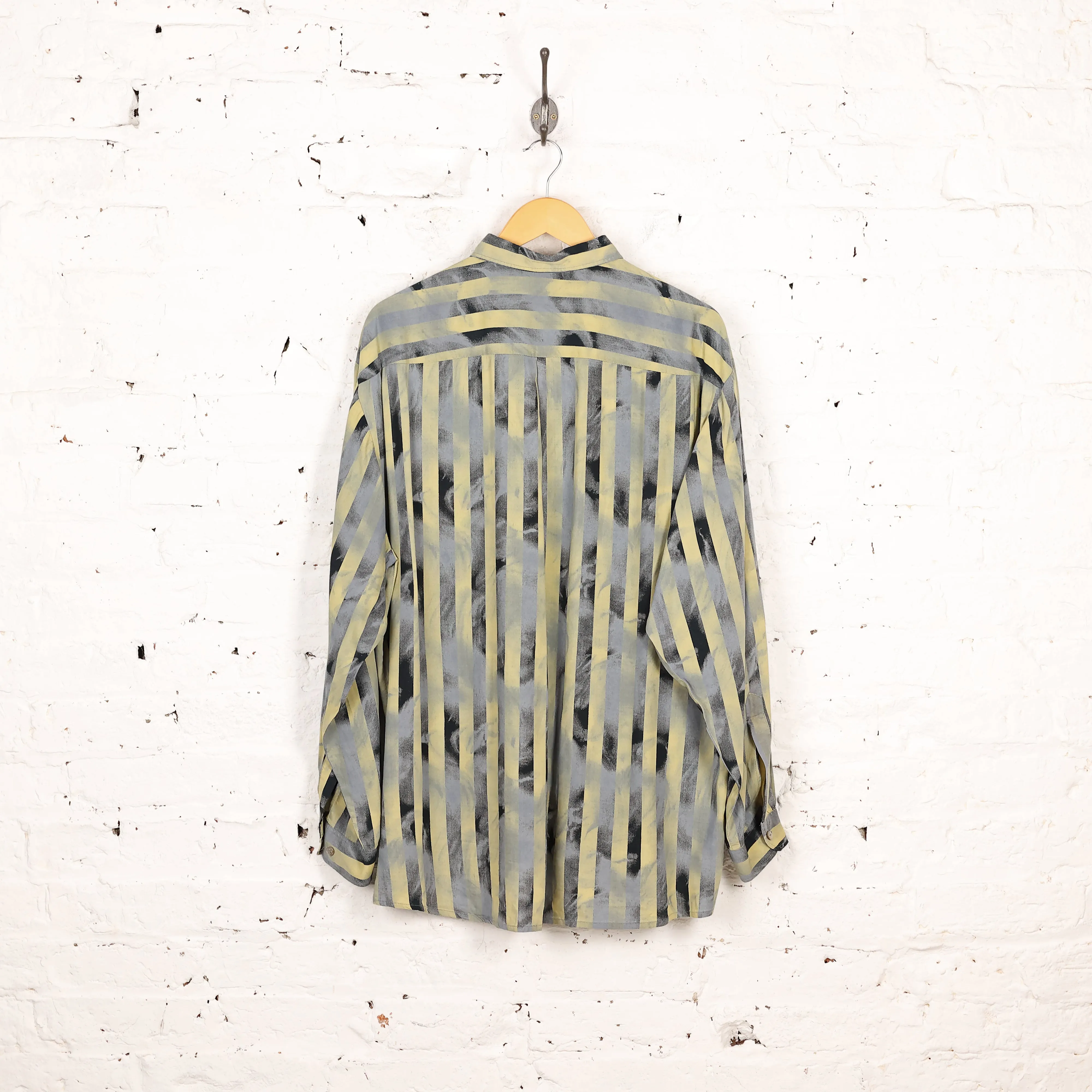 90s Striped Patterned Shirt - Yellow/Grey - XL