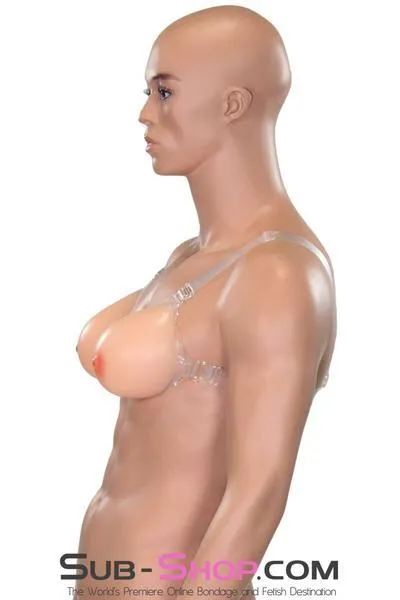 9877RS-SIS      Gia Real Forced Feminization Fantasy Female Led Relationship Feel Silicone Crossdressing Sissy Breast Forms with Nipples and Clear Straps, DD Cup