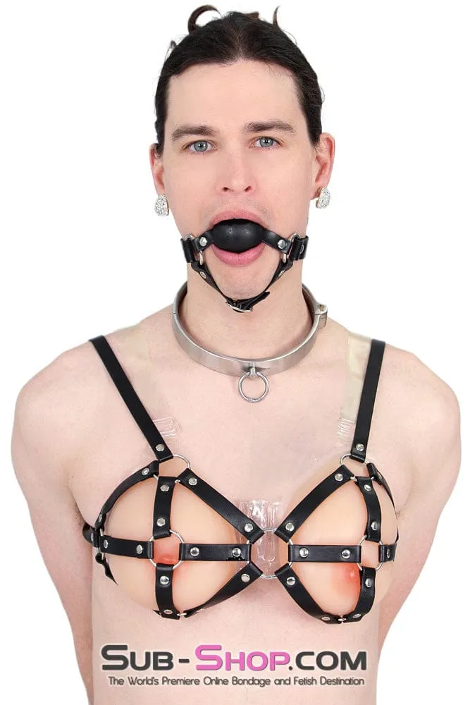 9877RS-SIS      Gia Real Forced Feminization Fantasy Female Led Relationship Feel Silicone Crossdressing Sissy Breast Forms with Nipples and Clear Straps, DD Cup