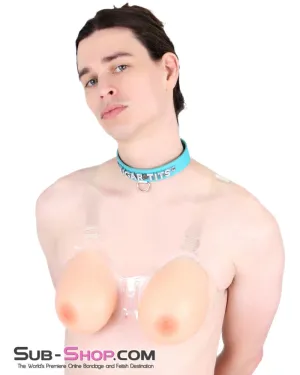 9877RS-SIS      Gia Real Forced Feminization Fantasy Female Led Relationship Feel Silicone Crossdressing Sissy Breast Forms with Nipples and Clear Straps, DD Cup