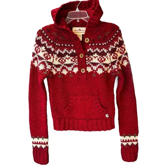 Abercrombie &amp; Fitch East Coast Vintage Hooded Fair Isle Lambswool Sweater Large