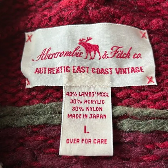 Abercrombie &amp; Fitch East Coast Vintage Hooded Fair Isle Lambswool Sweater Large