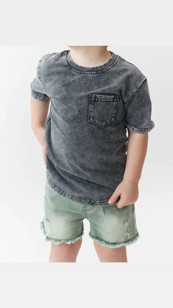 ACID WASH TEE - CHARCOAL