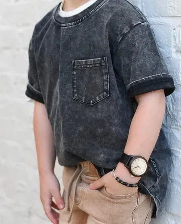 ACID WASH TEE - CHARCOAL