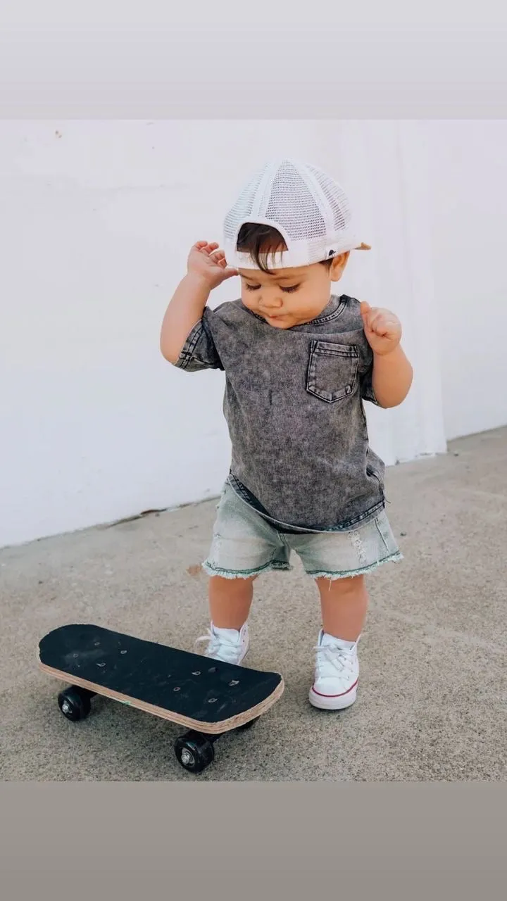 ACID WASH TEE - CHARCOAL