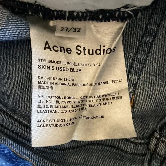 Acne Studios Skin 5 Used Blue Skinny Jeans 27 X 32