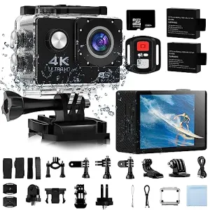 ACProPlus Action Camera 4K 30FPS Sports Camera, 170° Wide-Angle 30M Waterproof Underwater Camera with 2.4G Remote Control, Built-in WiFi, 2 Batteries, 32G SD Card and Helmet Mount Accessories Kits