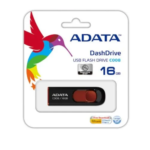 ADATA C008 16GB Retractable USB 2.0 Flash Drive - Black