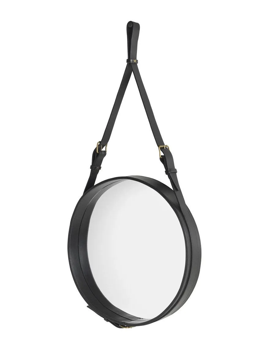 Adnet Wall Mirror, Circular - Black Leather