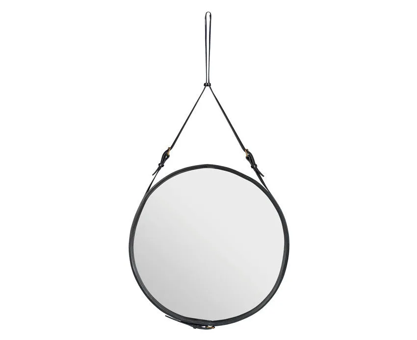 Adnet Wall Mirror, Circular - Black Leather