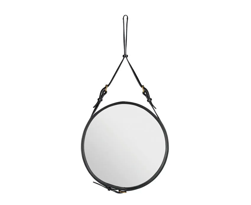 Adnet Wall Mirror, Circular - Black Leather