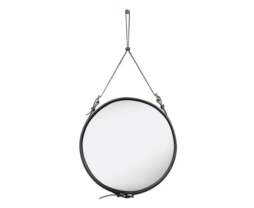 Adnet Wall Mirror, Circular - Black Leather