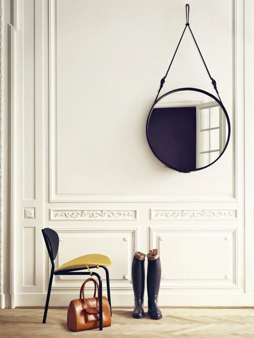 Adnet Wall Mirror, Circular - Black Leather