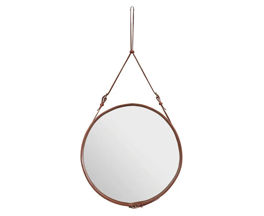 Adnet Wall Mirror, Circular - Tan Leather