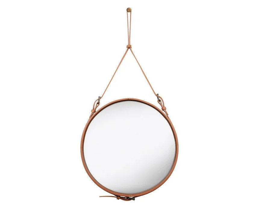 Adnet Wall Mirror, Circular - Tan Leather
