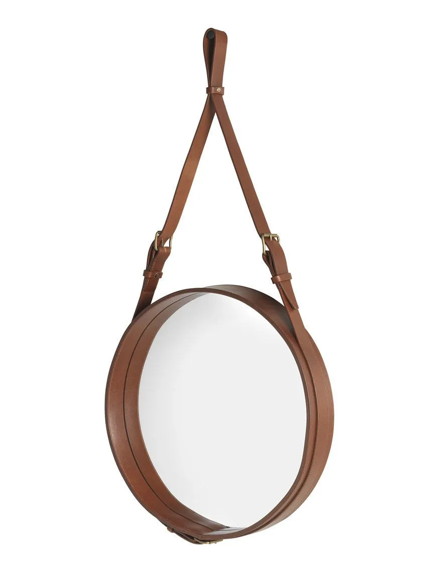 Adnet Wall Mirror, Circular - Tan Leather