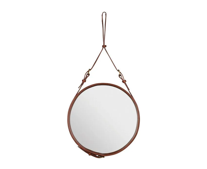 Adnet Wall Mirror, Circular - Tan Leather