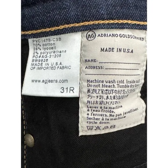 AG Adriano Goldschmied The Aubrey Skinny Straight Jeans Crest Blue Size 31R