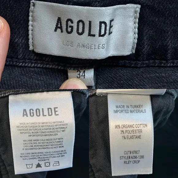 AGOLDE Riley High Rise Straight Crop Black Denim Jean Panoramic Women's …