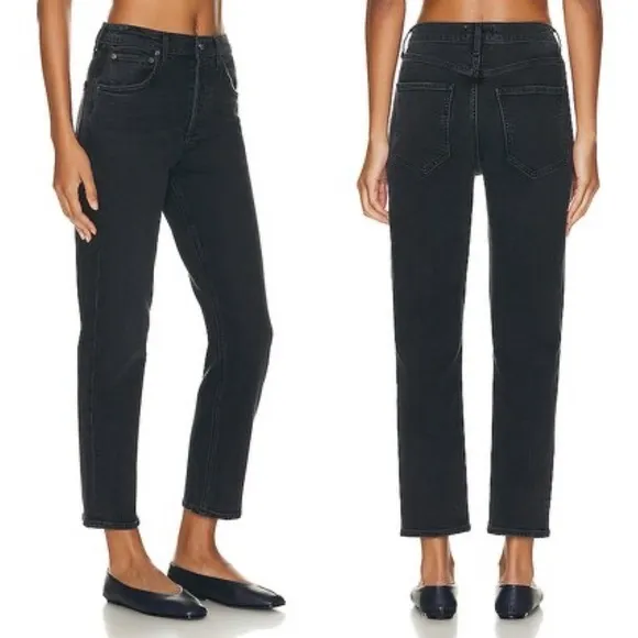 AGOLDE Riley High Rise Straight Crop Black Denim Jean Panoramic Women's …