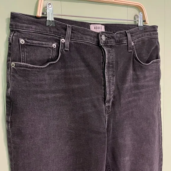 AGOLDE Riley High Rise Straight Crop Black Denim Jean Panoramic Women's …