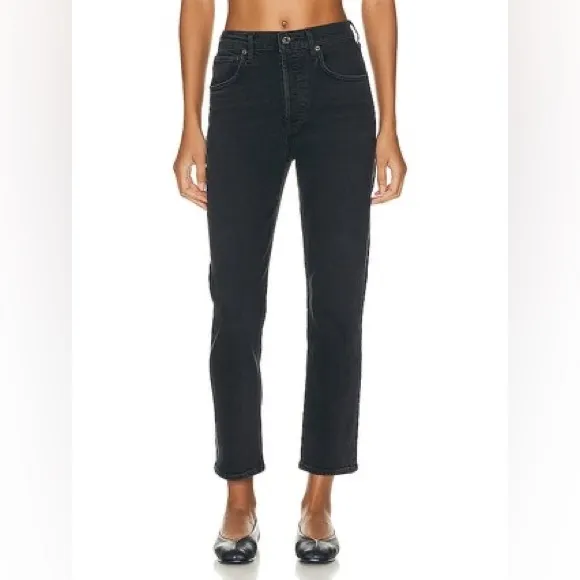 AGOLDE Riley High Rise Straight Crop Black Denim Jean Panoramic Women's …