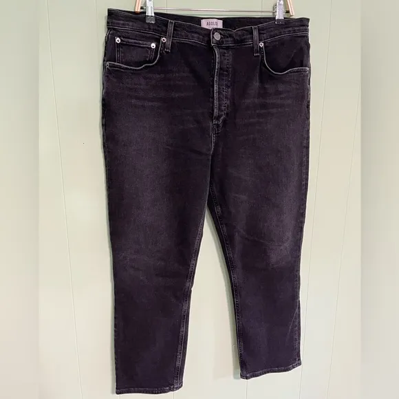AGOLDE Riley High Rise Straight Crop Black Denim Jean Panoramic Women's …
