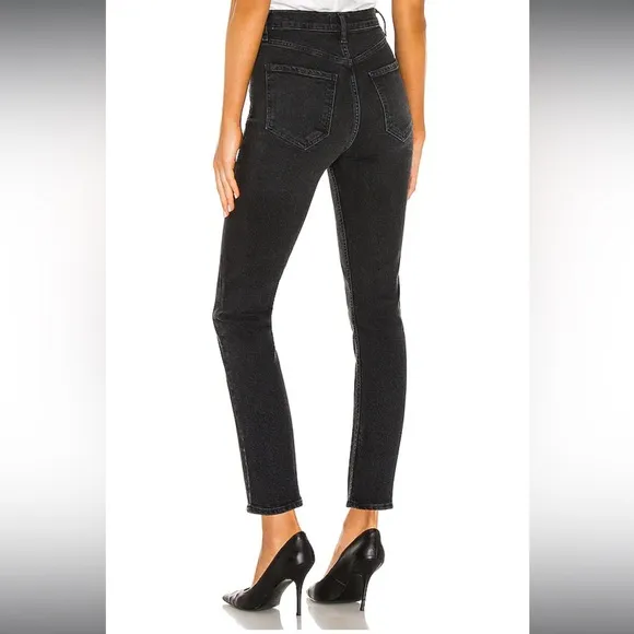 AGOLDE Riley High Rise Straight Crop Black Denim Jean Panoramic Women's …