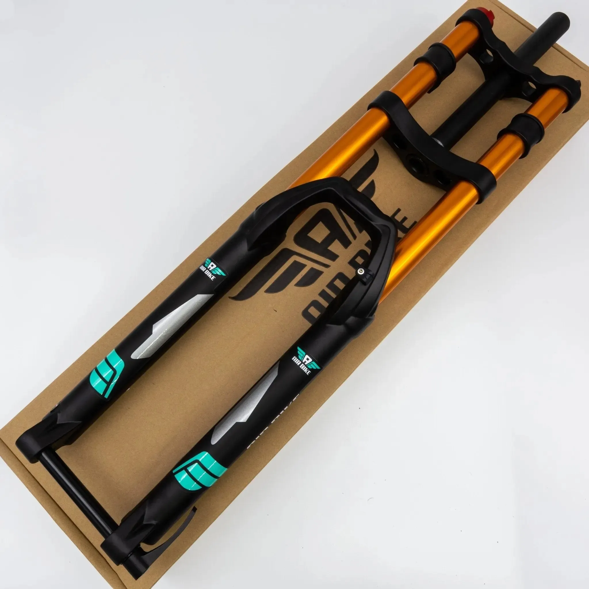 Air Bike 26 Inch Downhill Mountain Bike Suspension Fork 170mm Travel & Rebound Adjustment, Shock Absorber, 1 1/8 Straight Steerer Tube, Hydrolic Gated Lockout System, Black and Gold