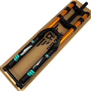 Air Bike 26 Inch Downhill Mountain Bike Suspension Fork 170mm Travel & Rebound Adjustment, Shock Absorber, 1 1/8 Straight Steerer Tube, Hydrolic Gated Lockout System, Black and Gold