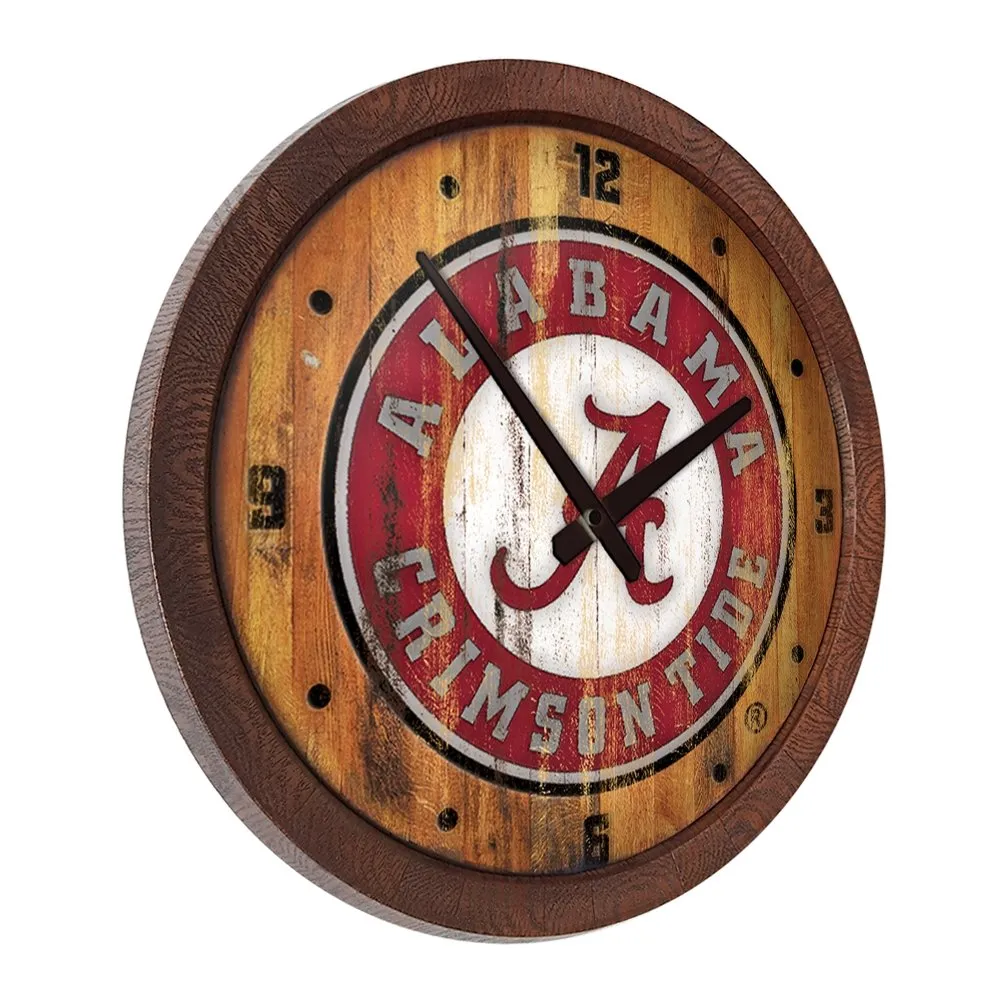 Alabama Crimson Tide: School Seal - Weathered "Faux" Barrel Top Wall Clock