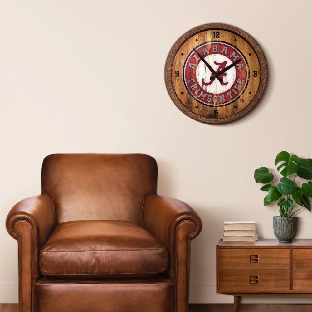 Alabama Crimson Tide: School Seal - Weathered "Faux" Barrel Top Wall Clock