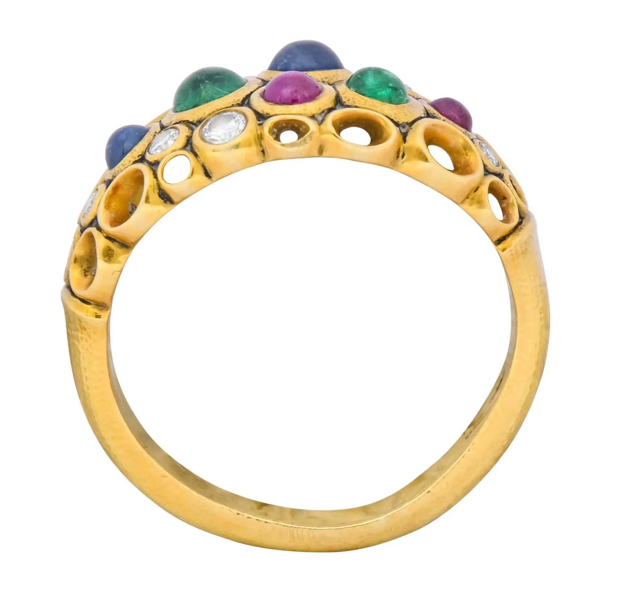 Alex Sepkus Blue Sapphire Emerald Ruby Diamond 18 Karat Gold Cluster Ring
