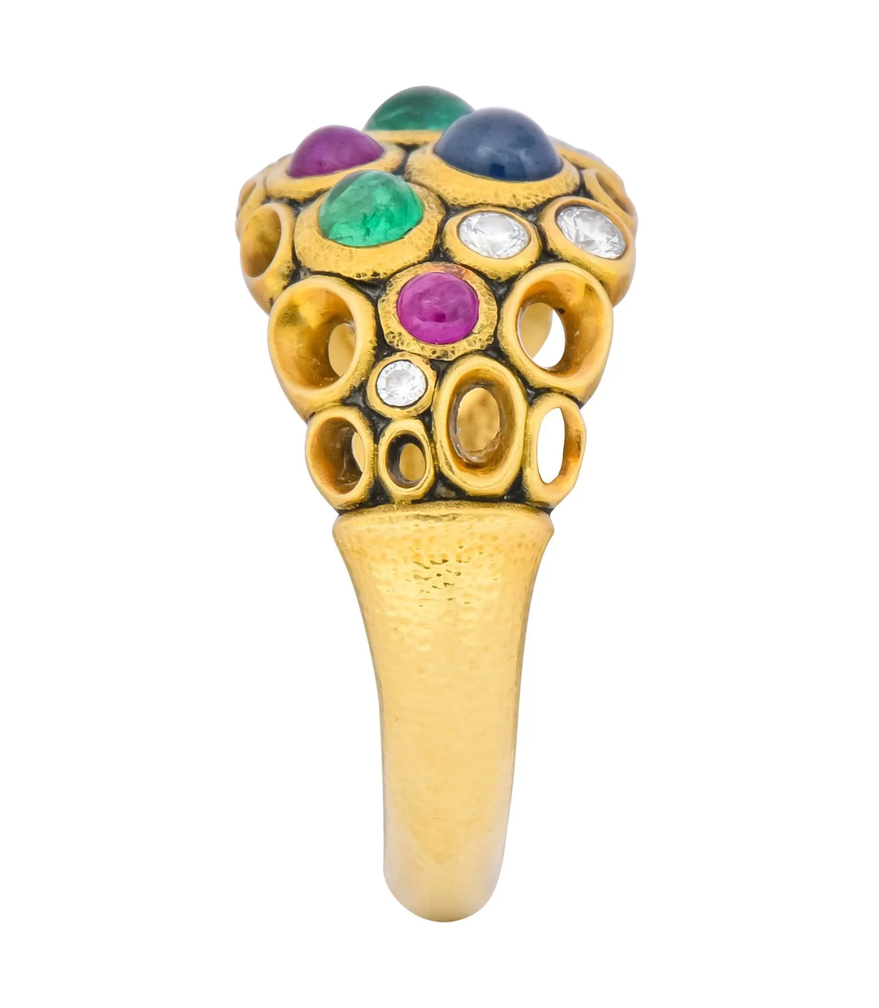 Alex Sepkus Blue Sapphire Emerald Ruby Diamond 18 Karat Gold Cluster Ring