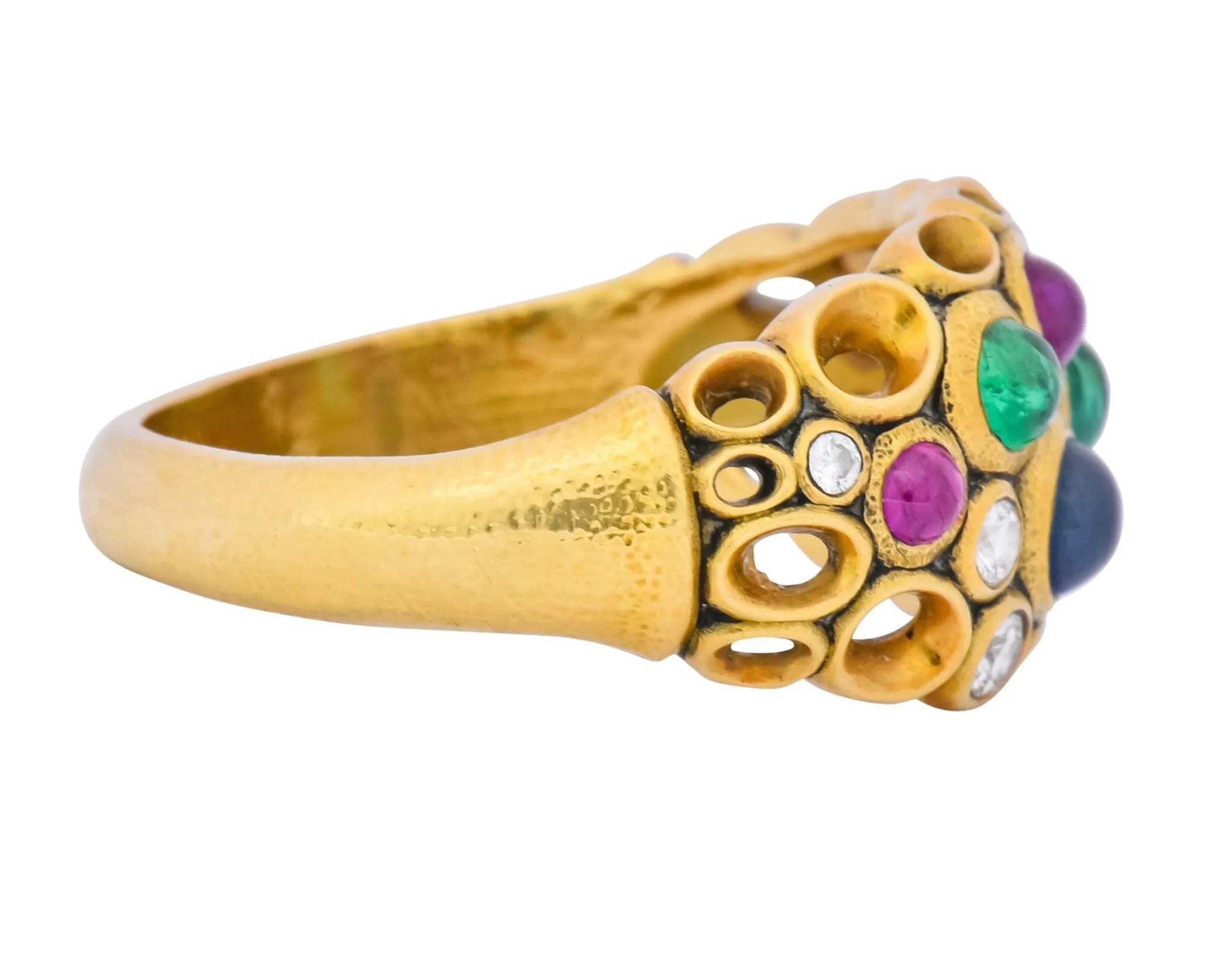 Alex Sepkus Blue Sapphire Emerald Ruby Diamond 18 Karat Gold Cluster Ring