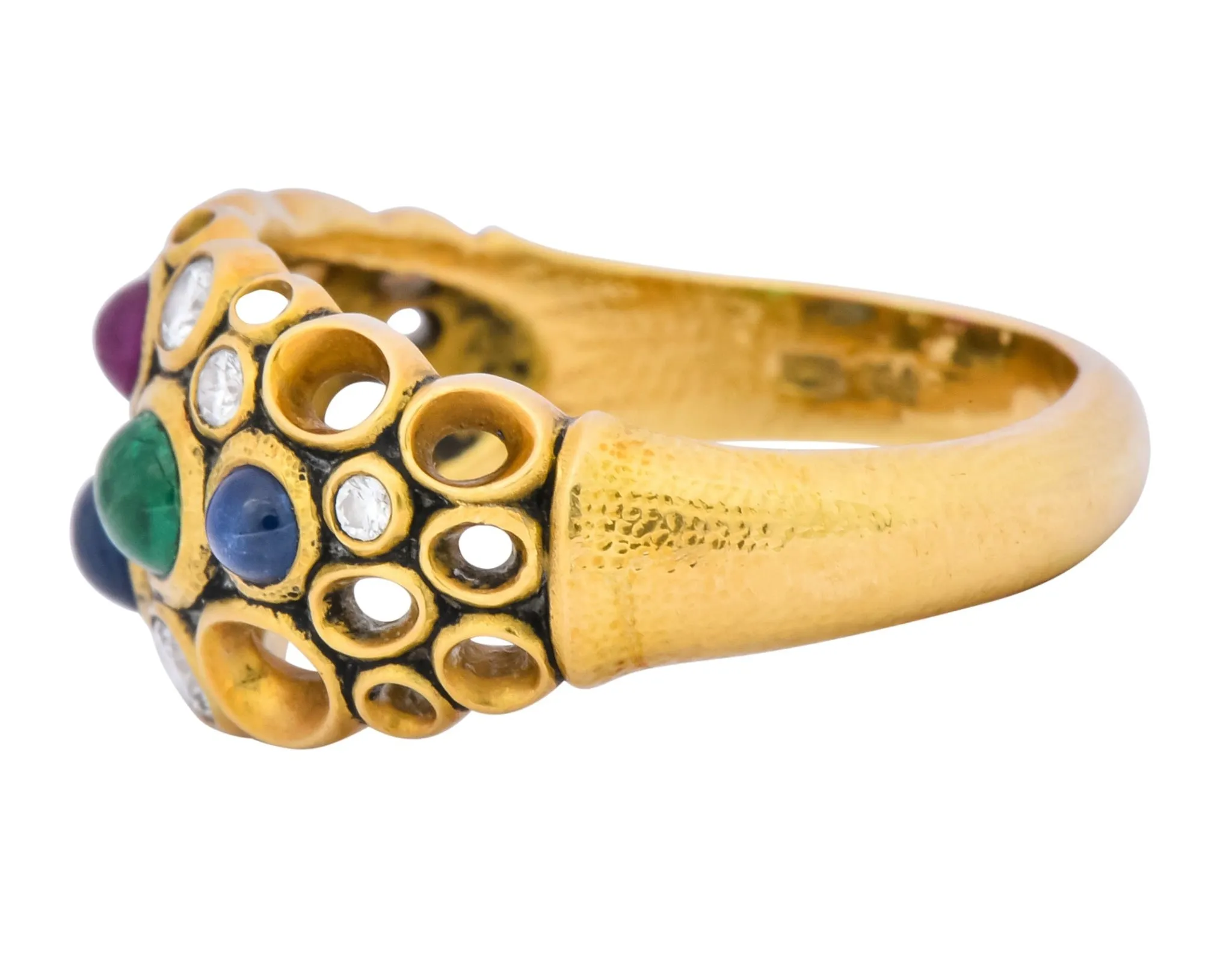 Alex Sepkus Blue Sapphire Emerald Ruby Diamond 18 Karat Gold Cluster Ring