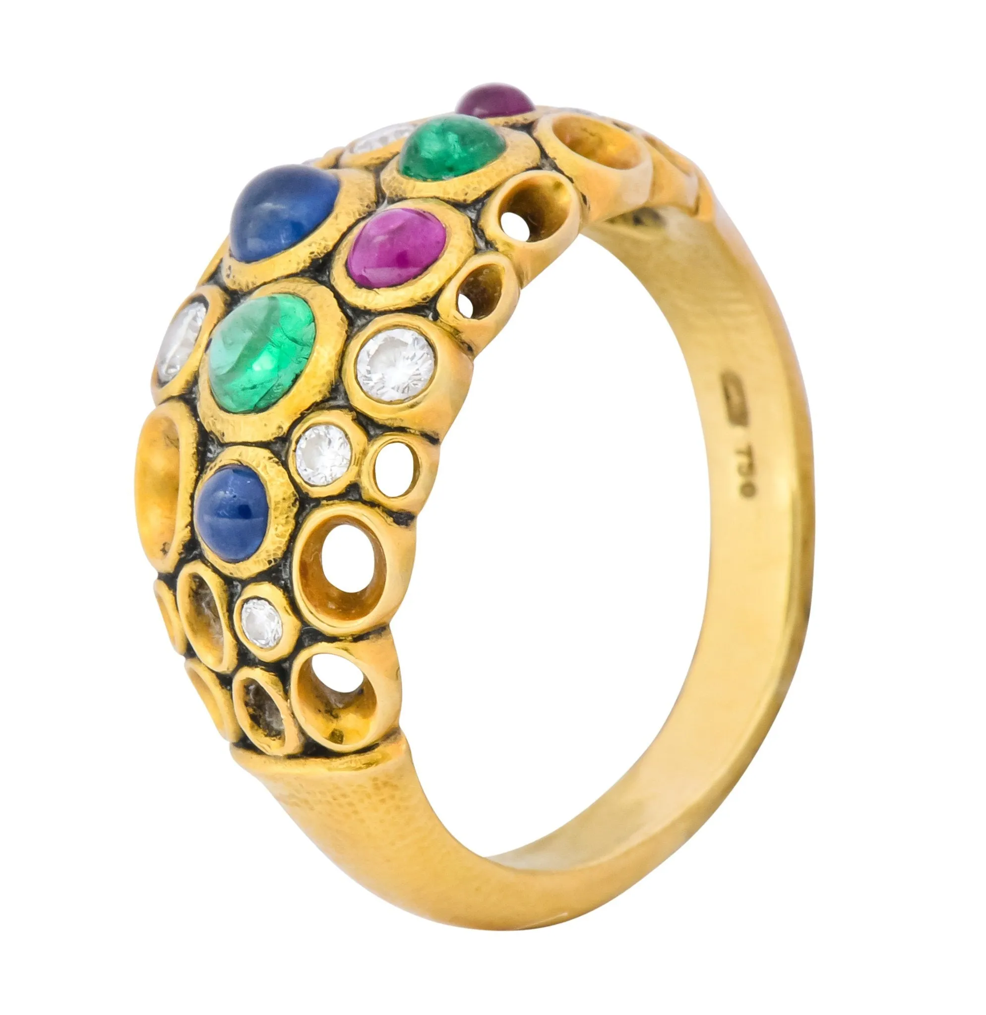 Alex Sepkus Blue Sapphire Emerald Ruby Diamond 18 Karat Gold Cluster Ring