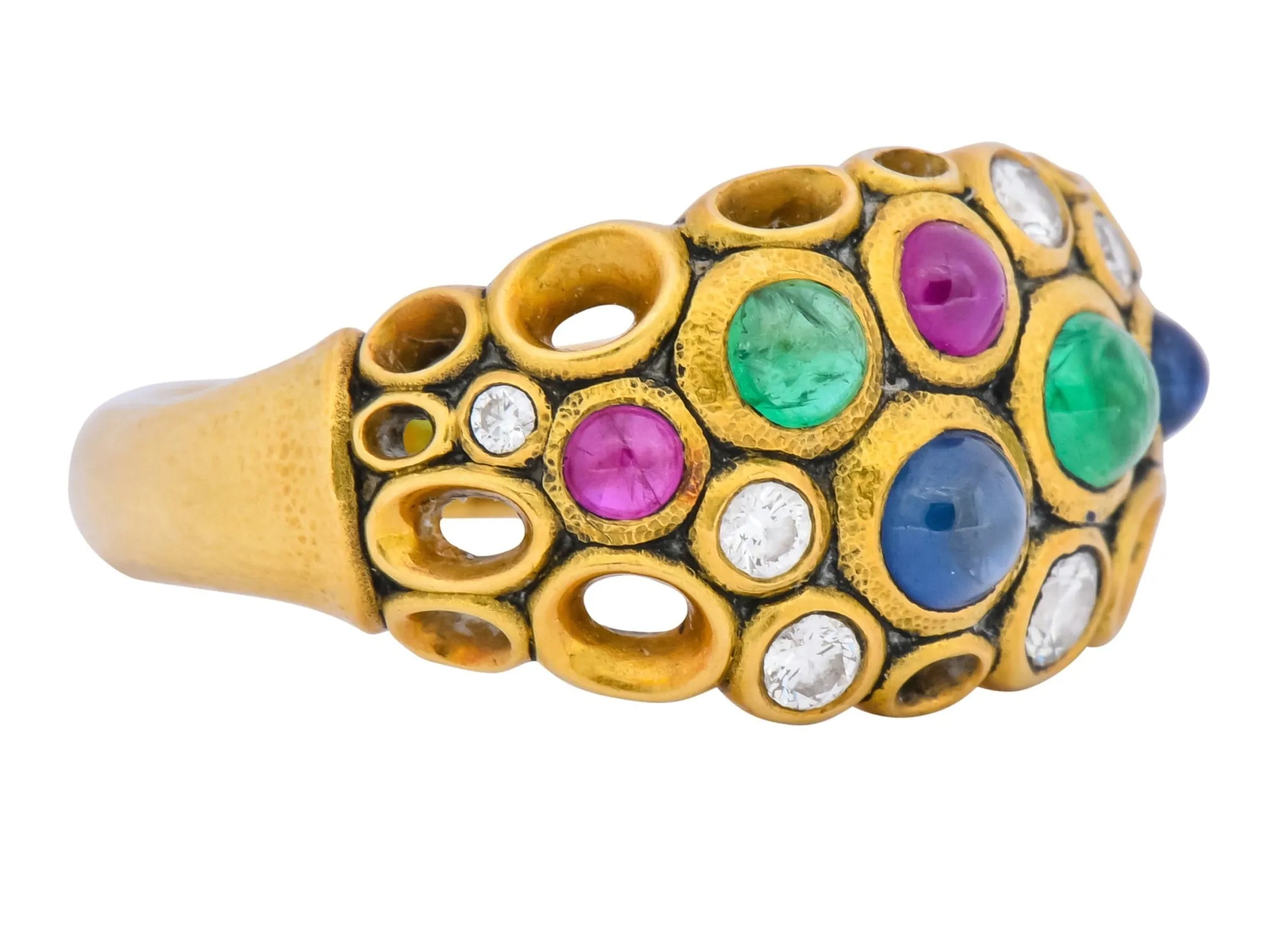 Alex Sepkus Blue Sapphire Emerald Ruby Diamond 18 Karat Gold Cluster Ring