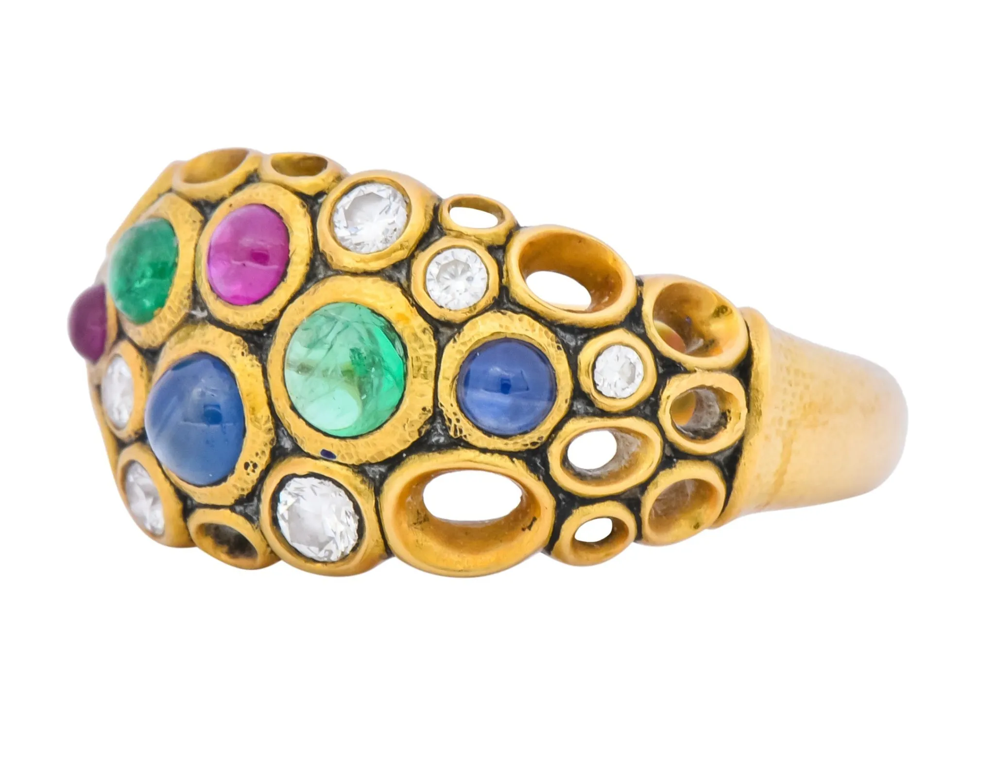 Alex Sepkus Blue Sapphire Emerald Ruby Diamond 18 Karat Gold Cluster Ring