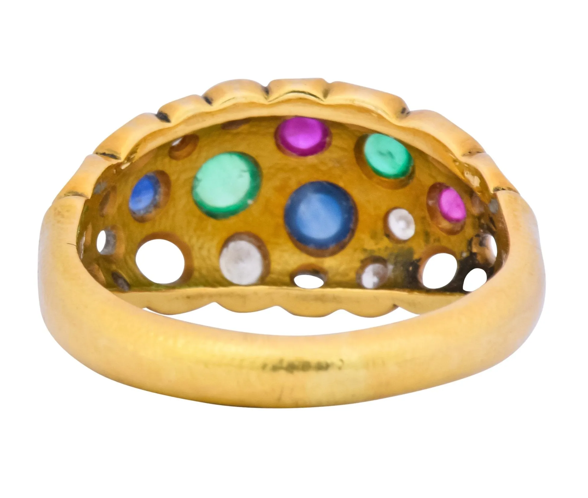 Alex Sepkus Blue Sapphire Emerald Ruby Diamond 18 Karat Gold Cluster Ring