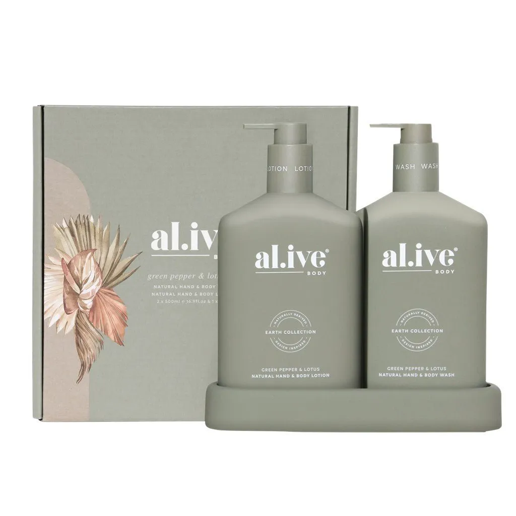 Al.ive Body - Earth Collection - Wash & Lotion Duo & Tray - Green Pepper & Lotus