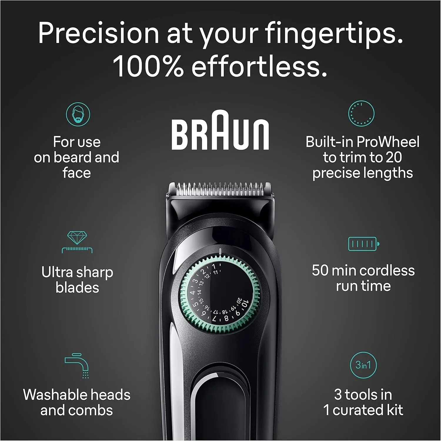 All-In-One Style Kit Series 3 3430, 3-In-1 Trimmer for Men with Beard Trimmer, Ear & Nose Trimmer, Hair Clippers, Ultra-Sharp Blade, 20 Length Settings, Washable