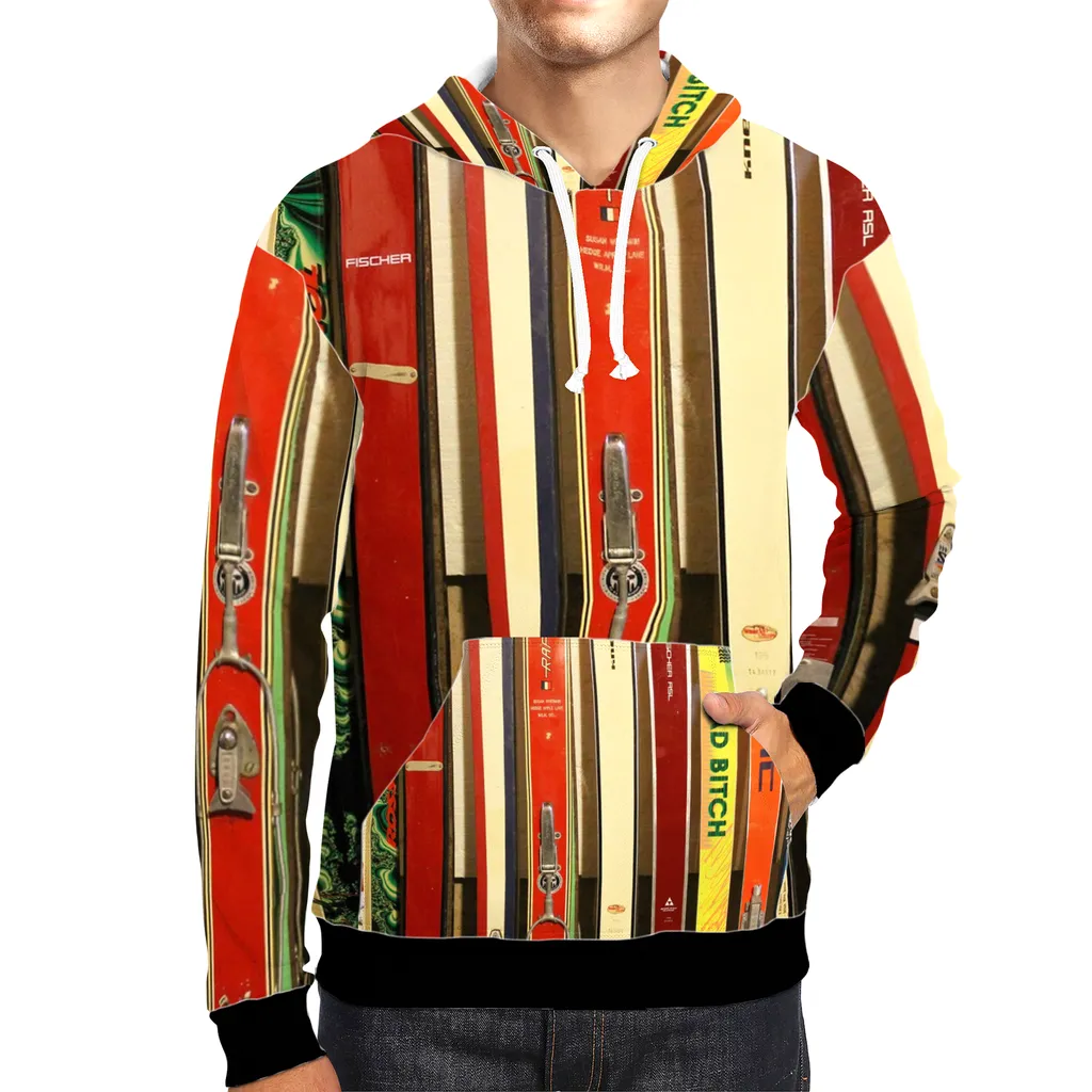 All-Over Print Pullover Hoodie - Skis and Bindings