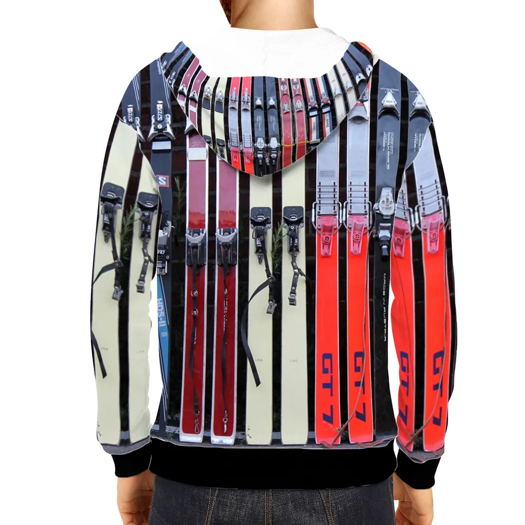 All-Over Print Pullover Hoodie - Vintage Skis
