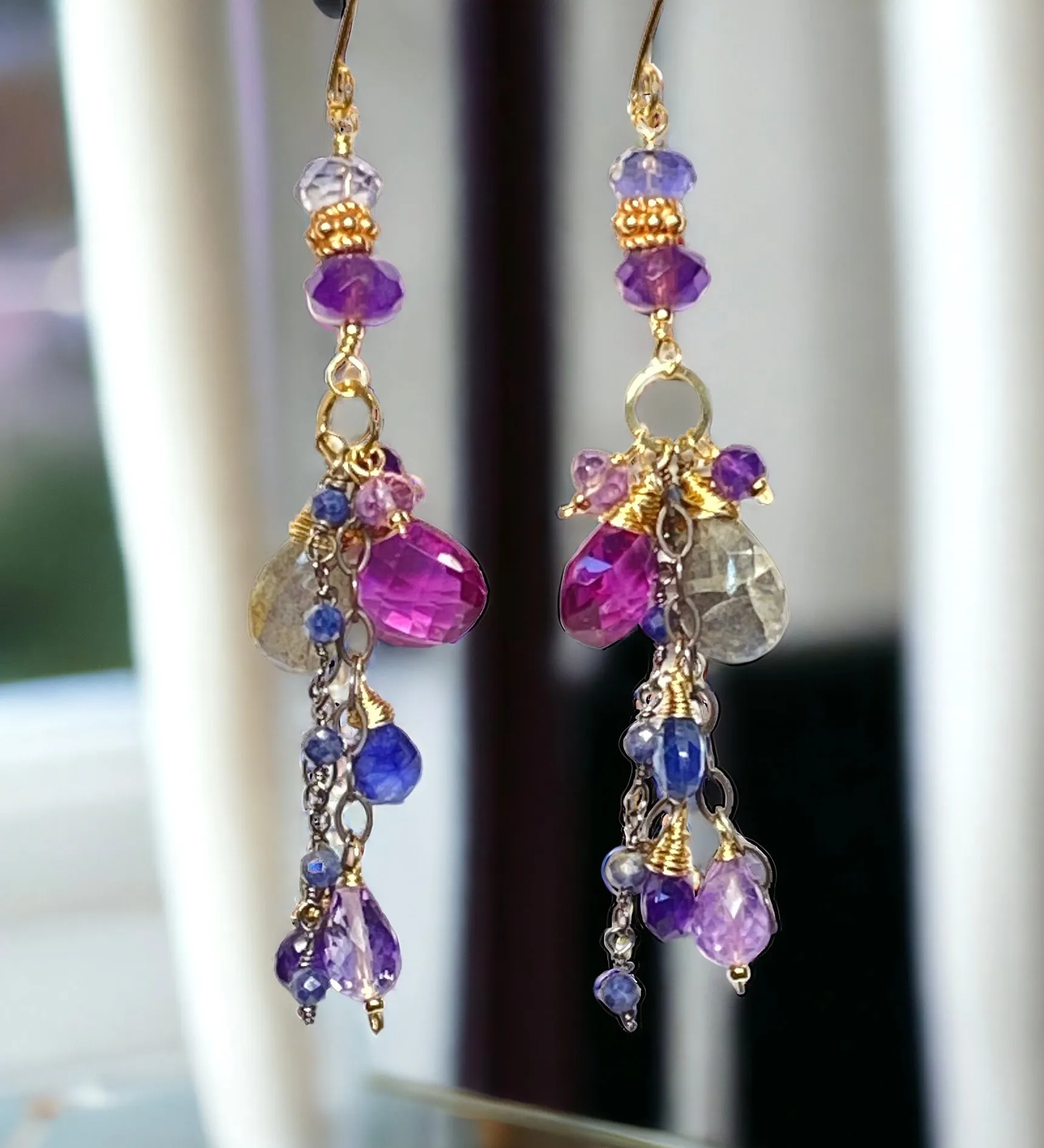 Amethyst Blue Violet Mixed Metal Boho Dangle Earrings 2