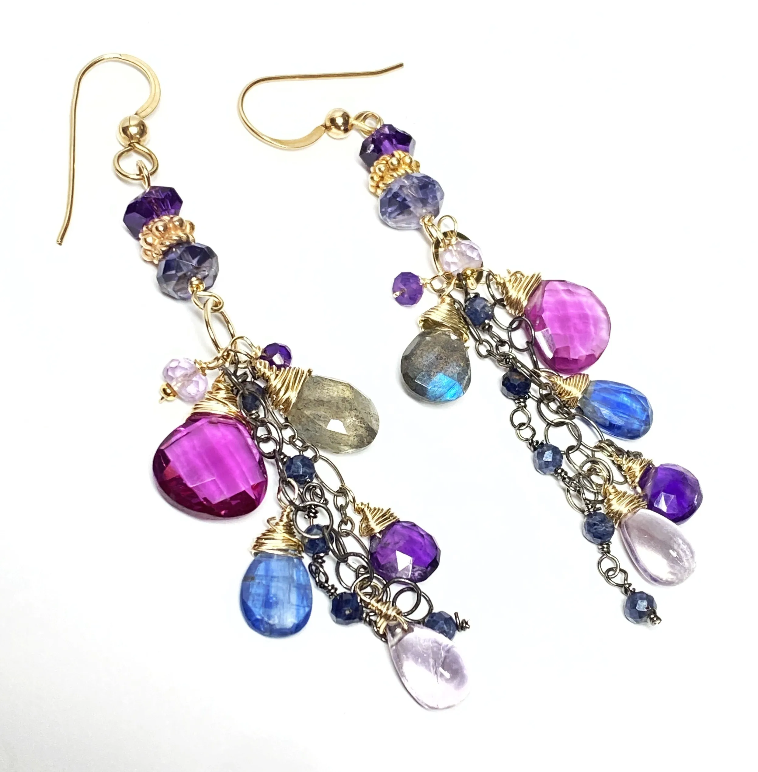 Amethyst Blue Violet Mixed Metal Boho Dangle Earrings 2