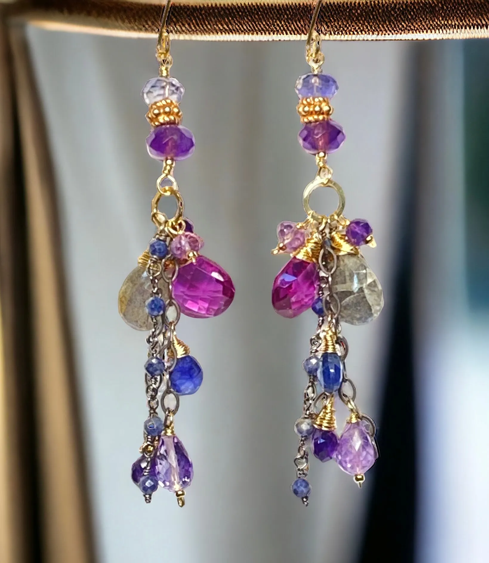 Amethyst Blue Violet Mixed Metal Boho Dangle Earrings 2