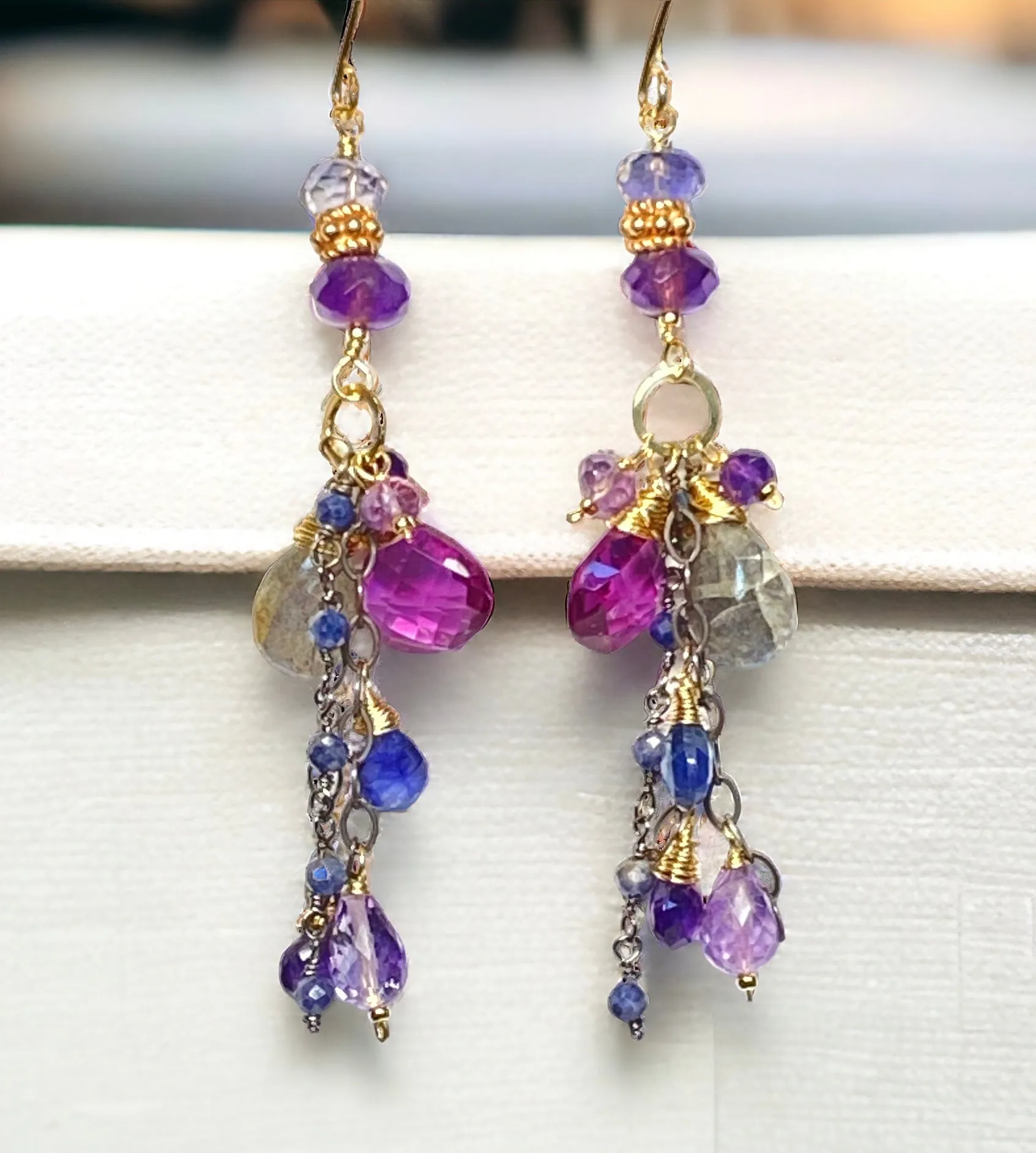 Amethyst Blue Violet Mixed Metal Boho Dangle Earrings 2